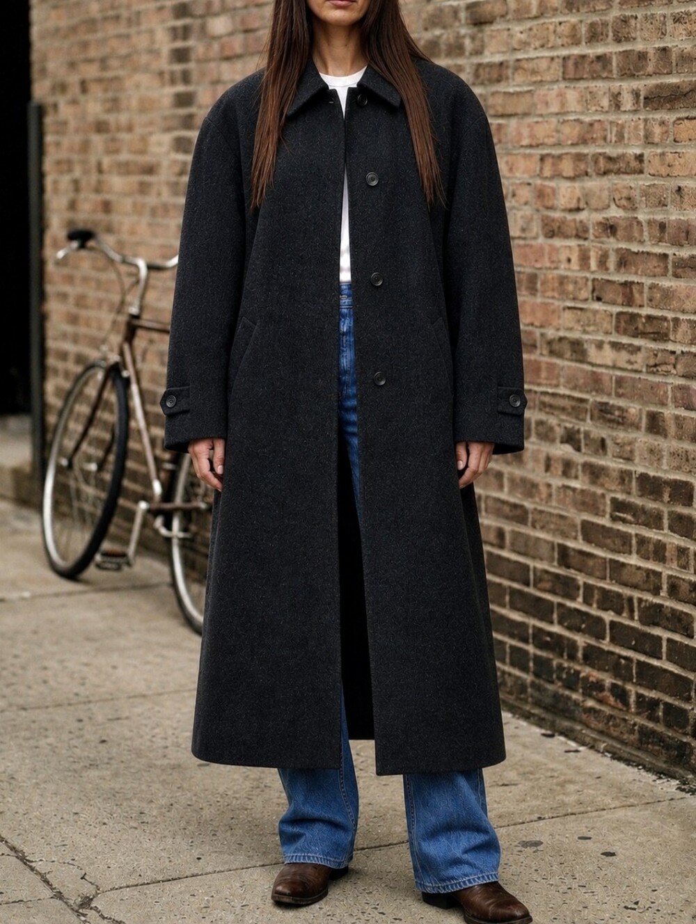 Vintage MINT 90s Black Longline Coat FORECASTER Boston Heather Wool Cashmere 12